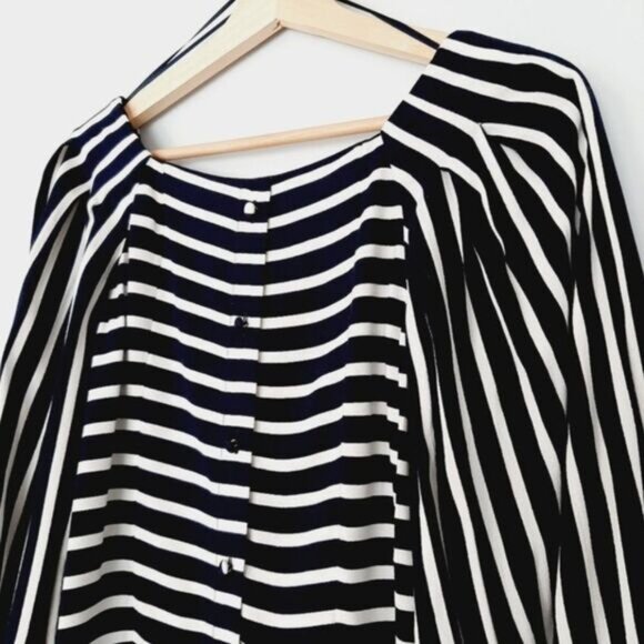 BANANA REPUBLIC Puff Sleeve Boho Square Neck Stripped Crop Blouse Sz S - Picture 9 of 13